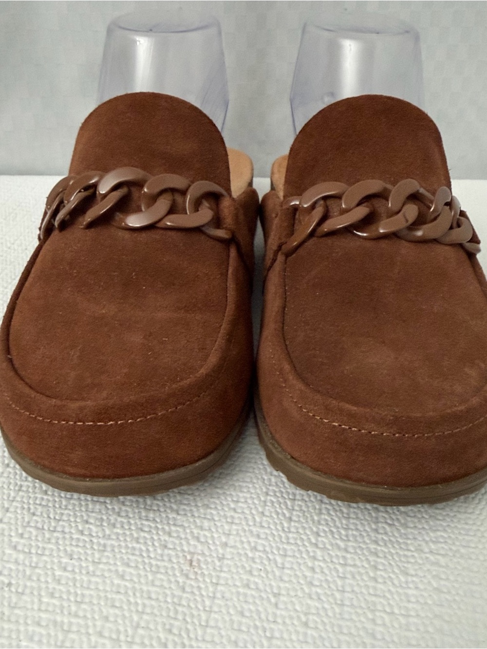 Vionic Georgie Mules Size 6.5 Brown Suede Chain Slip On Comfort Orthotic Clog - Picture 2 of 10